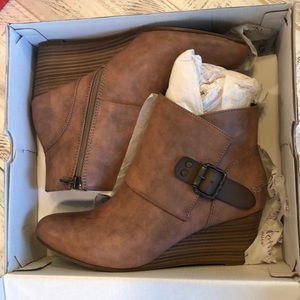 Super cute wedge booties, pinkish tan color, new never worn.